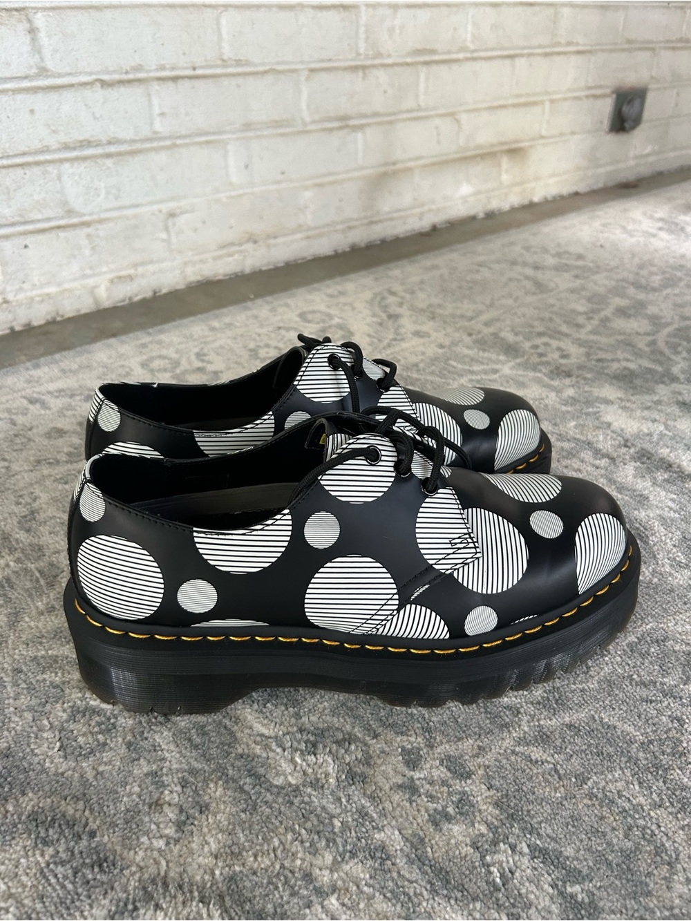 Doc Marten platform black and white polka dot shoes size 12